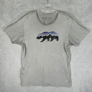 Patagonia Shirt Mens Large Gray Fitz Roy Bear Organic Cotton Slim Made‎ In USA